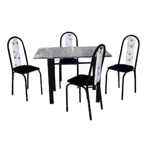Conjunto De Mesa Michelly Com 04 Cadeiras 110x75cm Moura Preto Com Branco Floral