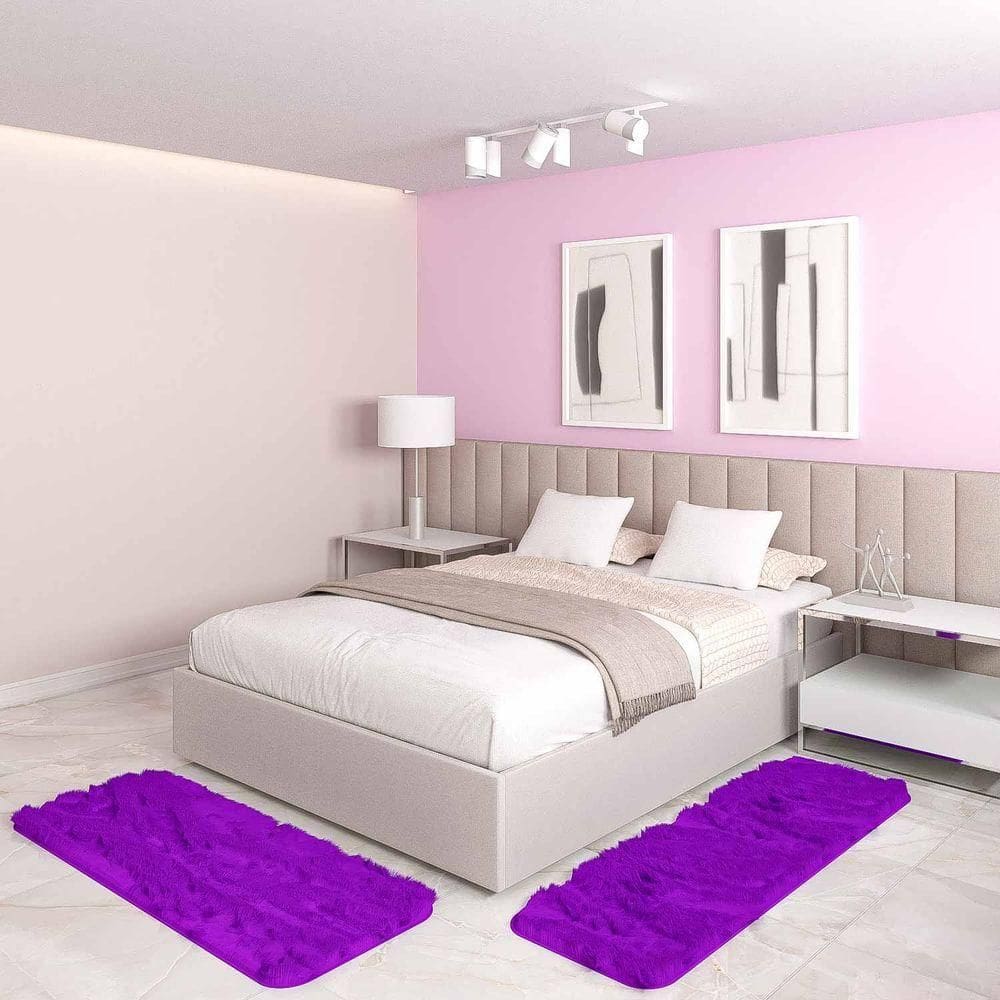 Jogo Tapete Passadeira Quarto 2 Uni Roxo 50 X 140 Cm