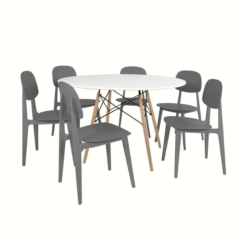 Conjunto Mesa De Jantar Redonda Eiffel Branca 120cm Com 6 Cadeiras Itália - Cinza