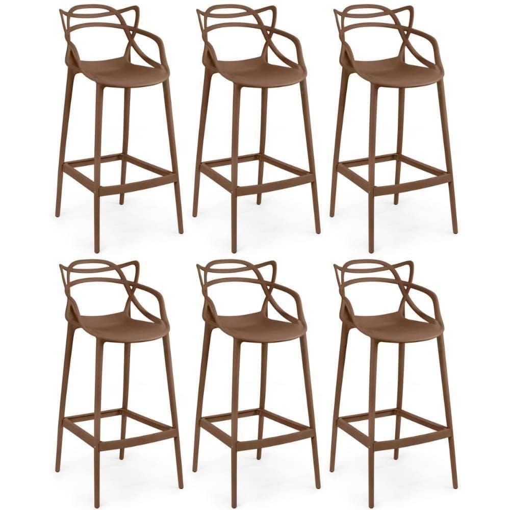 Kit 6 Banquetas Allegra Com Encosto Design Cozinha/bancada - Marrom