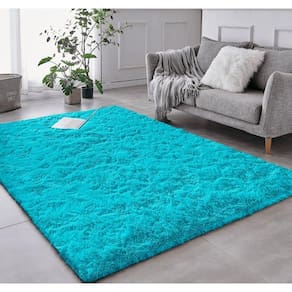 Tapete Sala Felpudo Peludo Turquesa 100 X 120 Cm