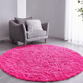Tapete Sala Felpudo Peludo Rosa Redondo 60 Cm