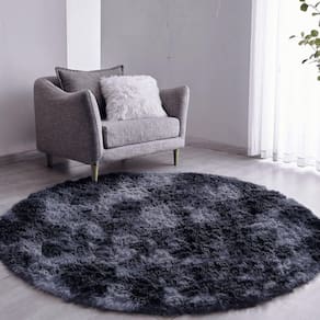 Tapete Sala Felpudo Peludo Mesclado Preto Redondo 100 Cm