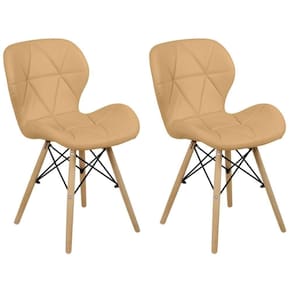 Kit 02 Cadeiras Charles Eames Eiffel Slim Wood Estofada - Nude Escuro