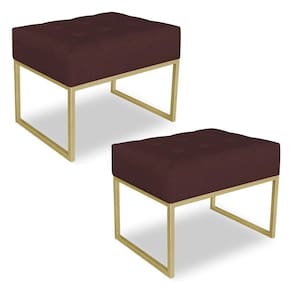 Kit 02 Puffs Lisa Suede Marsala Base Metálica Industrial Dourado
