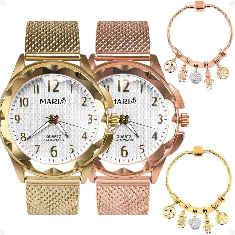 Relogio Feminino Prova Dagua Dourado + Relogio Aço Inox Rose