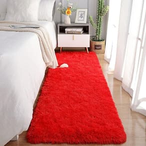 Passadeira Quarto Felpudo Peludo Vermelho 60 X 180 Cm
