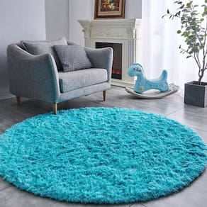 Tapete Sala Felpudo Peludo Turquesa Redondo 60 Cm