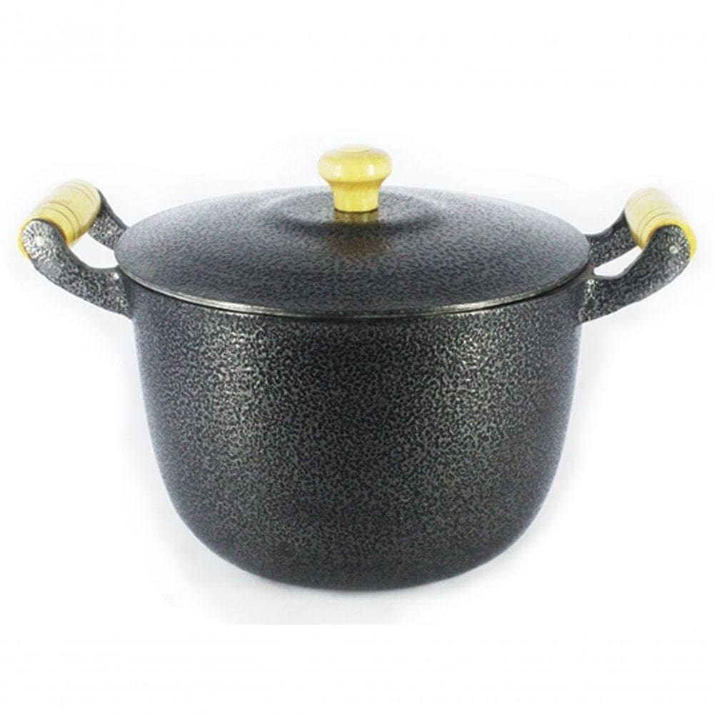 Caldeirão Alumínio Alça De Madeira 20Cm Preto
