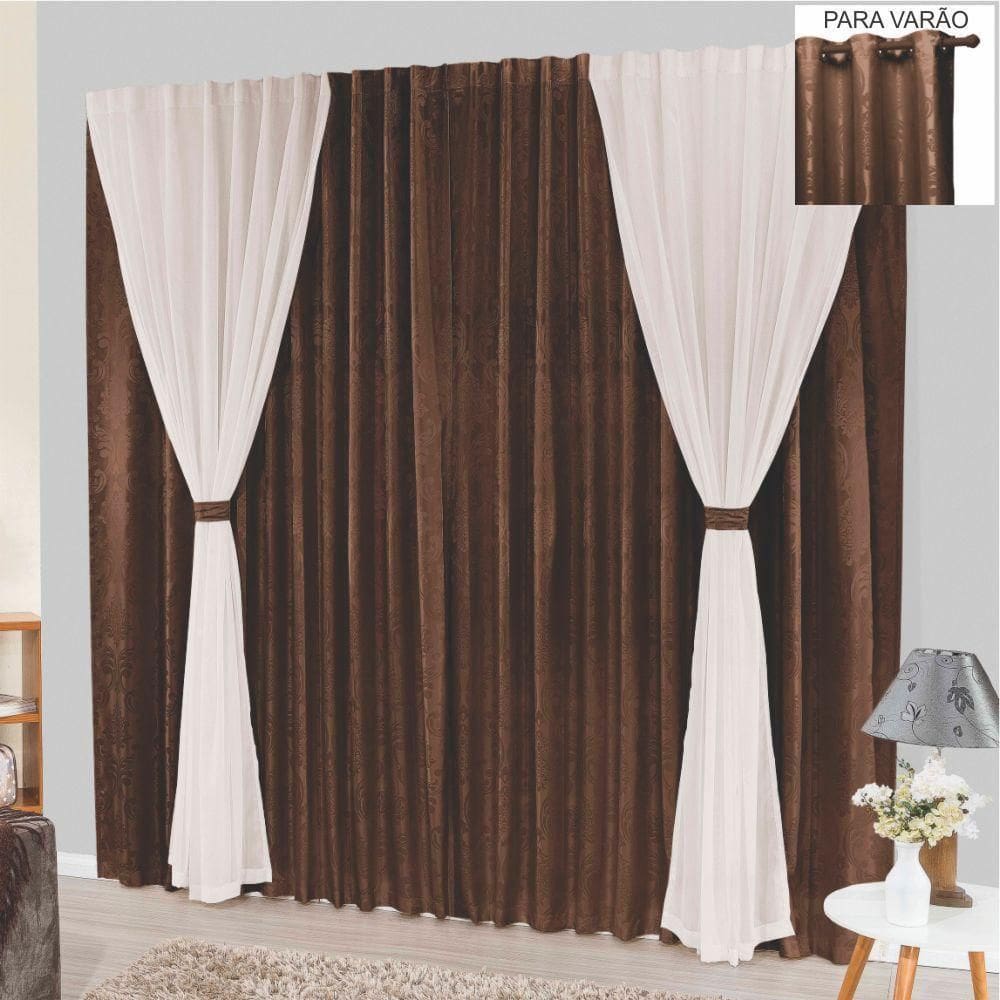 Cortina Bhaly Jacquard E Voal 2,00 X 1,70 Para Varão - Tabaco
