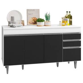 Balcão Gabinete Para Pia 150cm Com Tampo 4 Portas 2 Gavetas Marrocos Branco-preto - Lumil