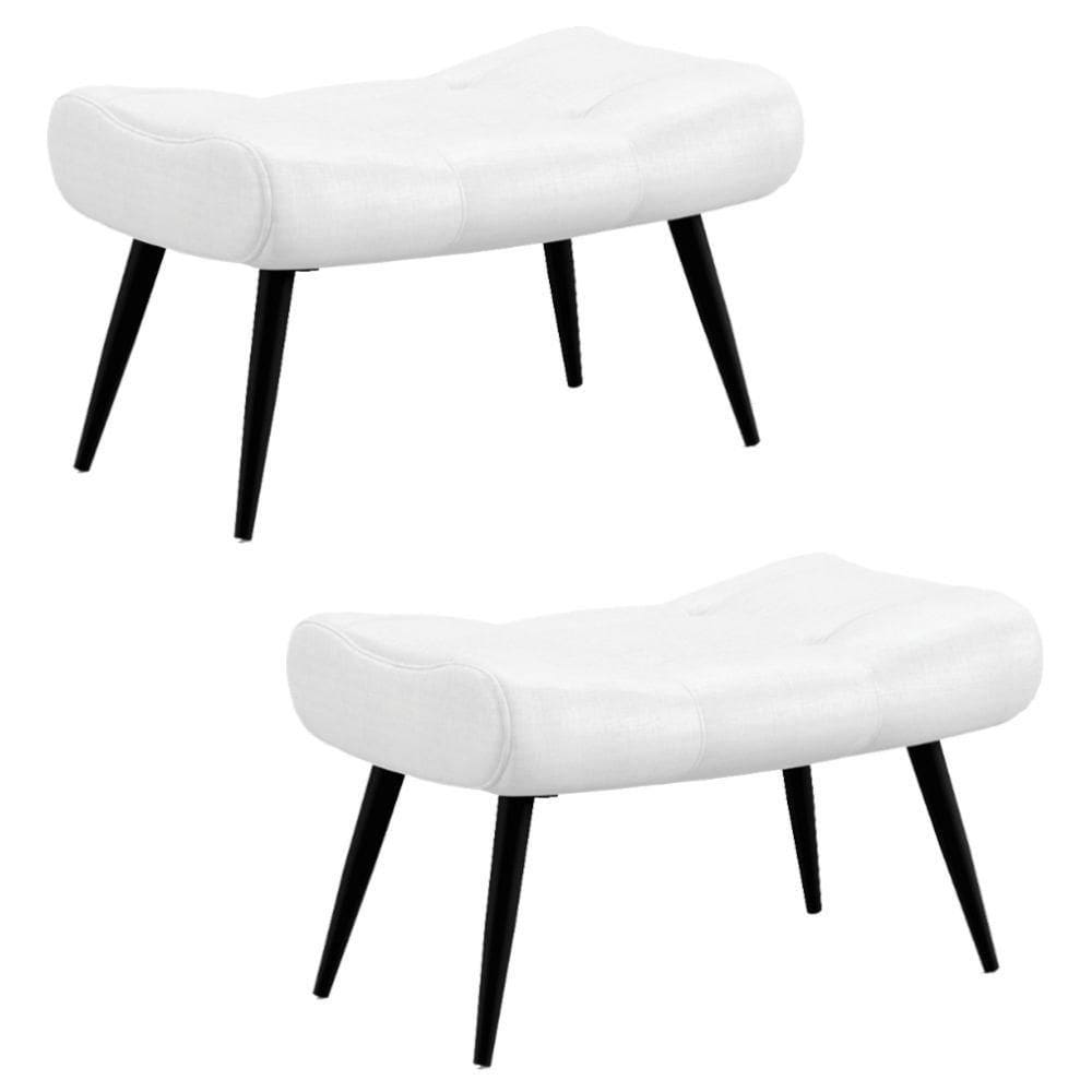 Kit 2 Puffs Decorativos Para Sala De Estar Pés Palito Lord Facto Dunas Branco - Ibiza
