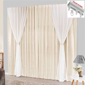 Cortina Bhaly Jacquard E Voal 4,00 X 2,50 Para Trilho Suisso - Palha