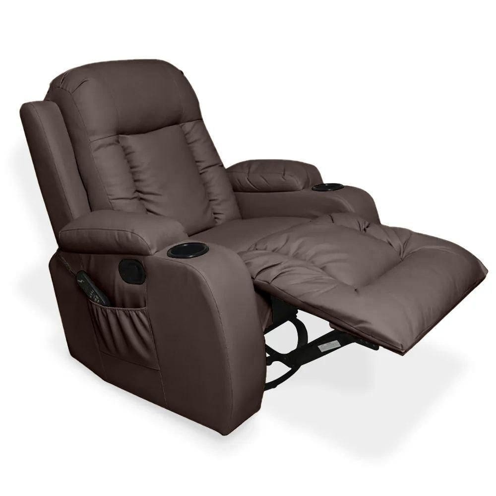 Poltrona Decorativa Massagem Reclinável E Aquecimento Giratório Balanço 2 Porta Copos Marrom