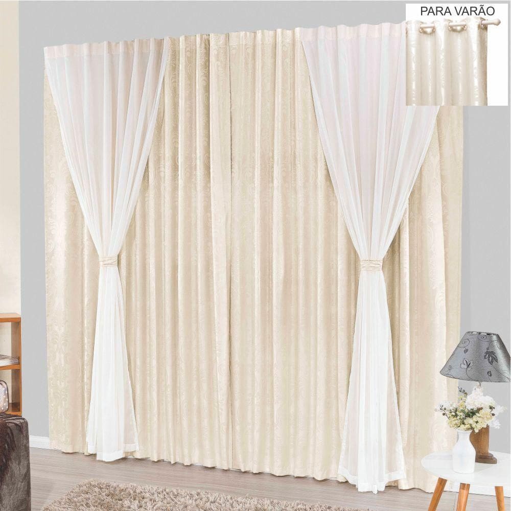 Cortina Bhaly Jacquard E Voal 2,00 X 1,70 Para Varão - Palha
