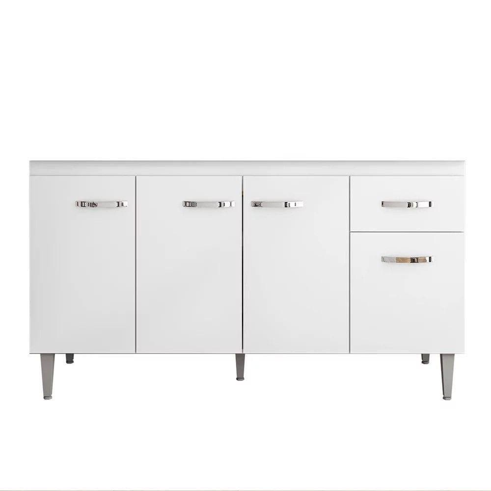 Balcão Gabinete Para Pia 150cm 4 Portas 1 Gaveta Gabriela Branco/preto Flex - Ajl Móveis
