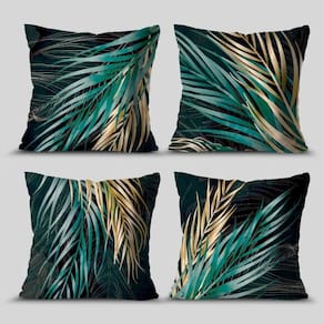 Kit 4 Capas De Almofadas Decorativa Folhas Fênix
