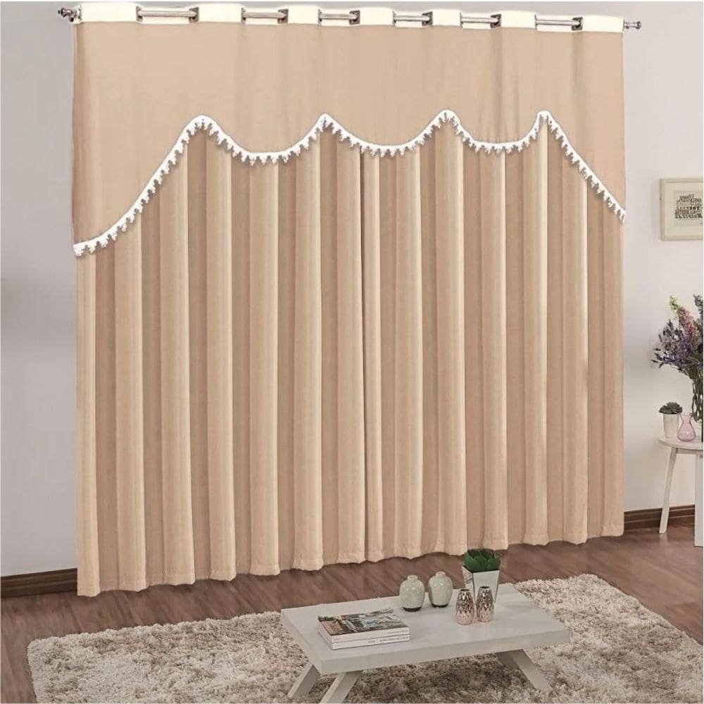 Cortina Classic Para Varão Em Malha 3,00m X 2,50m Sala Quarto - Palha