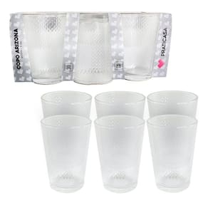 Copo De Agua De Vidro Kit 6 Copos 200ml Transparente Detalhado Para Suco Refrigerante Bebidas