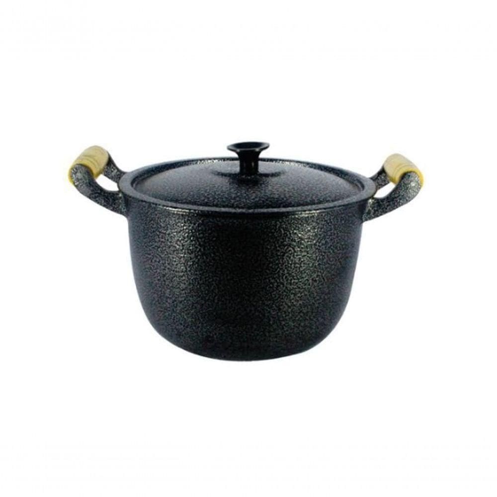 Caldeirão Alumínio Alça De Madeira 22Cm Preto