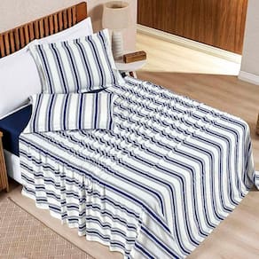 Jogo Cama Lençol Estilo Queen 100% Algodão 4 Peças - Marinho