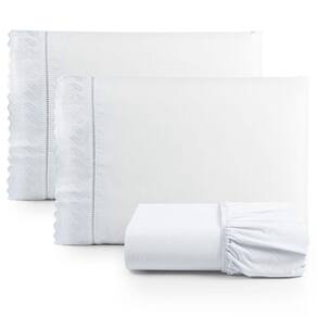 Jogo De Lençol Casal Suave Barrado Lese 3 Peças Barato - Branco
