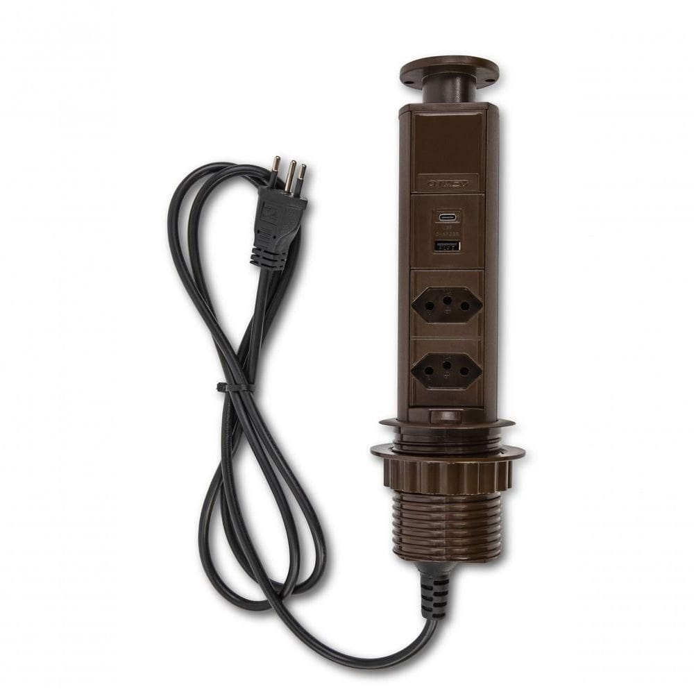 2 Torres De Tomada Multiplug 2 Tomadas 20a + 2 Usb Rápido - Marrom