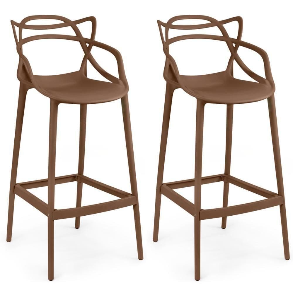 Kit 2 Banquetas Allegra Com Encosto Design Cozinha/bancada - Marrom