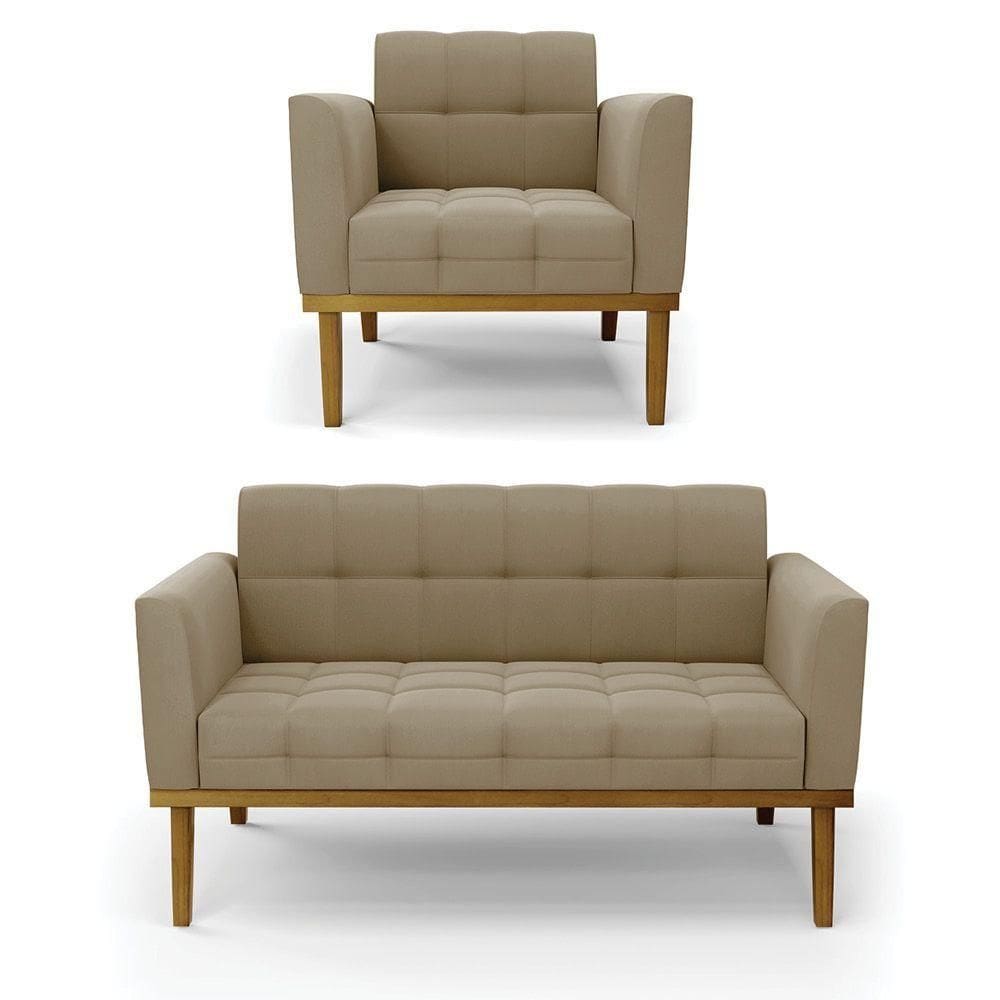 Namoradeira Com Poltrona Base De Madeira Castanho Elisa Suede D03 - D\`rossi Cor Marrom Rato