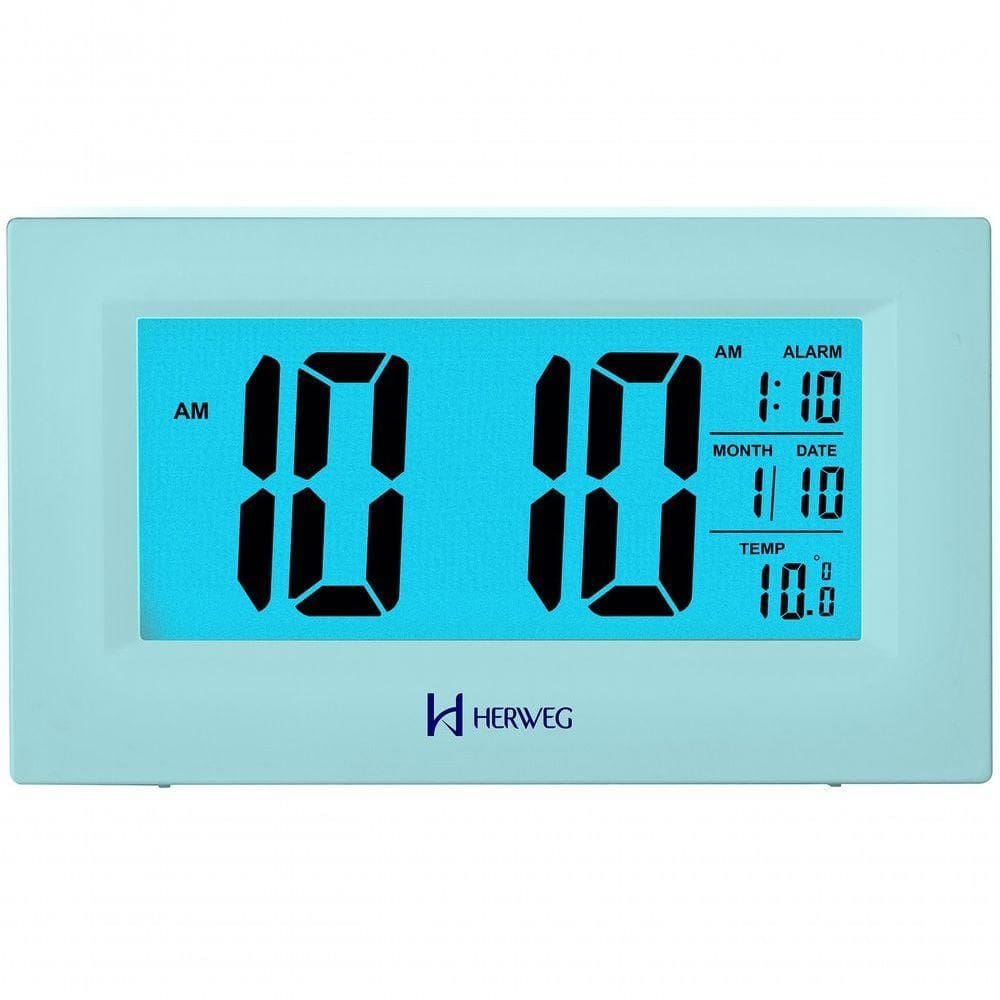 Relógio Despertador Digital Luz Noturna Preto Herweg 2972 Prata