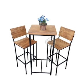Conjunto Bistrô Com Mesa Quadrada E 2 Banquetas Em Madeira De Demolição E Ferro Sudeste Rústico