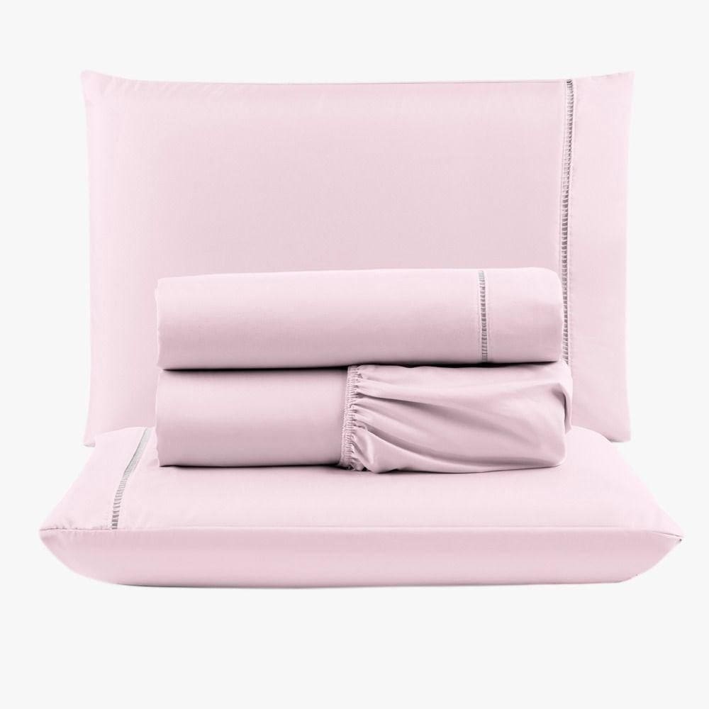 Jogo De Lençol Peletizado 400 Fios Queen 4 Peças Barato - Casa - Hotel - Pousada - Rosa