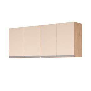 Armario Aereo Modulado 4 Portas Milla Amendoa Off White Puxador Aluminio