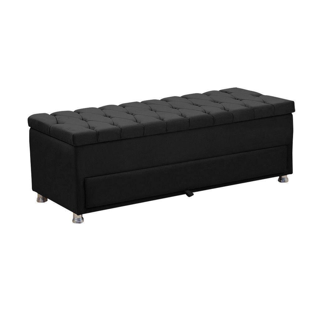 Calçadeira Sapateira Baú Munique 195cm Veludo Star Confort Preto Veludo