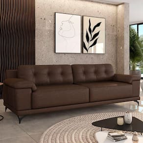Sofá Living 4 Lugares 272cm Agostino Pés Design Em Ferro Couro Marrom Manchado G52 - Gran Belo