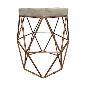 2 Puffs Decorativo Hexagonal Aramado Cobre Suede Bege