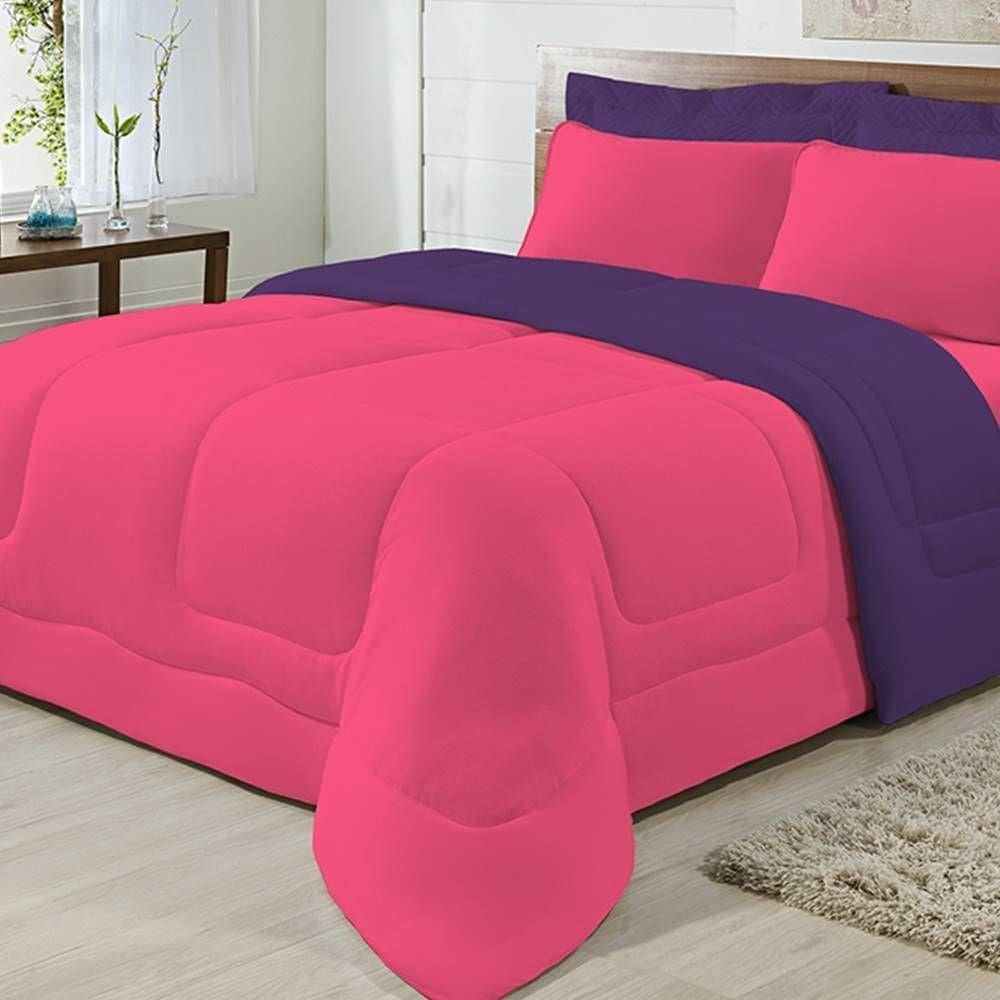 Edredom Dupla Face 100% Algodão Malha Solteiro Gran Moratta 01 Peça - Pink- Roxo