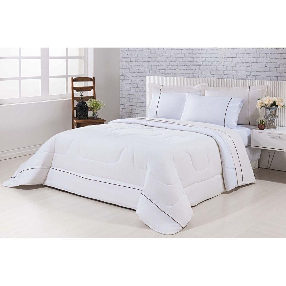 Edredom 100% Algodão Percal 150 Fios Dupla Face Solteiro Gran Moratta 1 Peça - Palha-branco