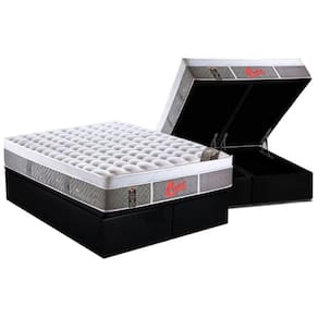 Cama Box Baú King: Colchão Molas Ensacadas Castor Plush+Base Black(193X203)