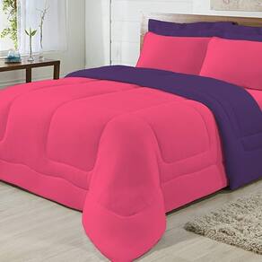 Edredom Dupla Face 100% Algodão Malha King Gran Moratta 01 Peça - Pink- Roxo
