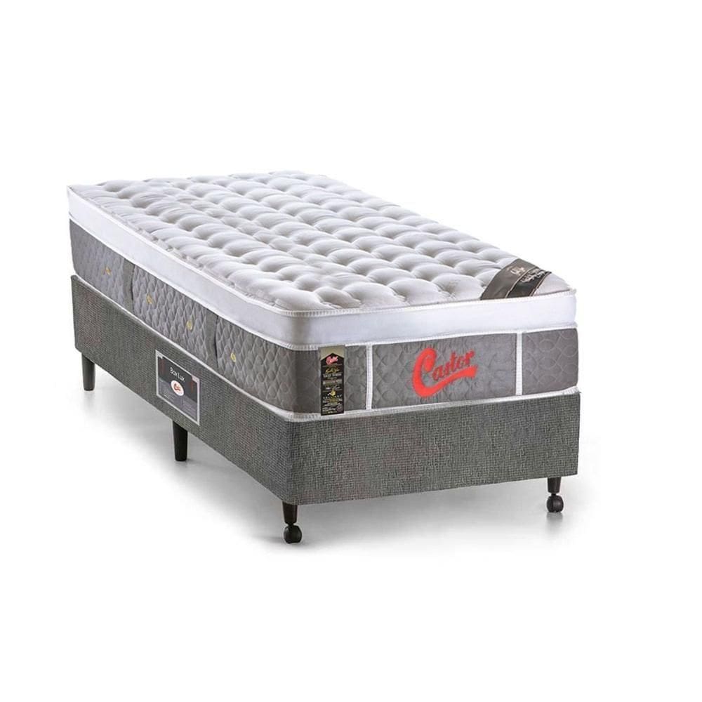 Cama Box Solteiro: Colchão Molas Castor Plush+Base Sl Gold Star Gray(88X188)