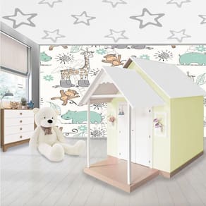Casinha De Brinquedo Artesanal Mdf Com Telhado Branco-amarelo L12 - Gran Belo