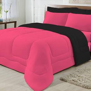 Edredom Dupla Face 100% Algodão Malha King Gran Moratta 01 Peça - Pink- Preto