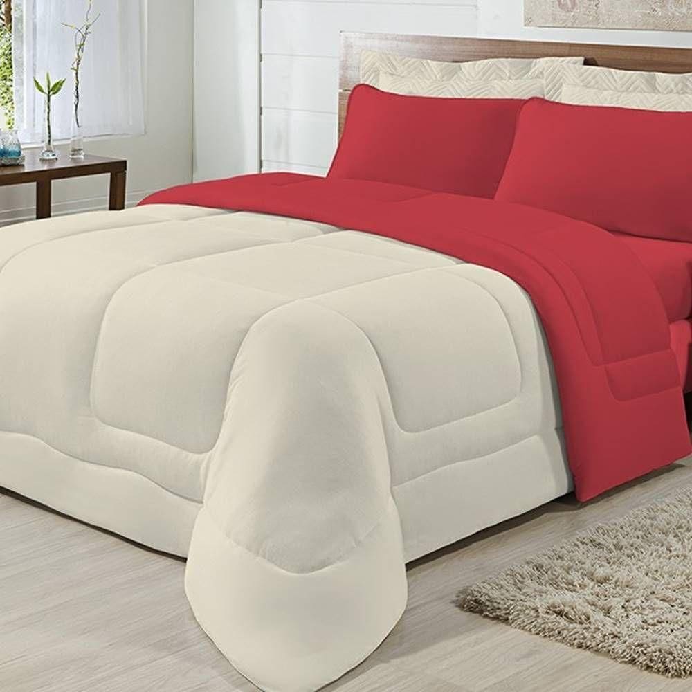 Edredom Dupla Face 100% Algodão Malha King Gran Moratta 01 Peça - Palha- Vermelho