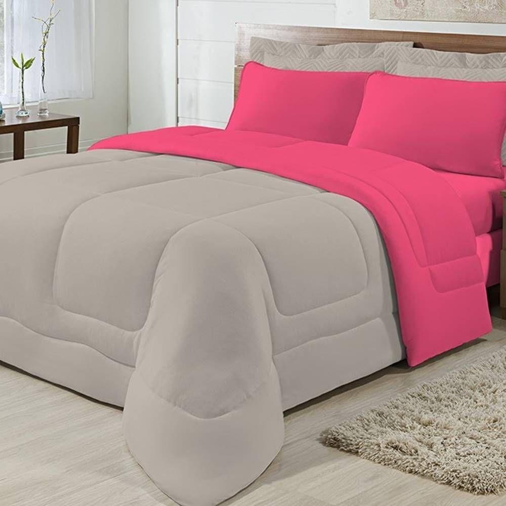 Edredom Dupla Face 100% Algodão Malha Queen Gran Moratta 01 Peça - Caqui- Pink