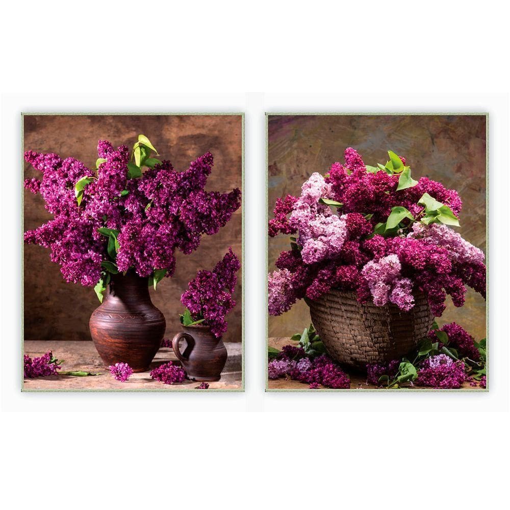 Kit Com 2 Quadros Decorativos Florais Com Moldura Para Sala Quarto Escritório 82x1022 Floral 009