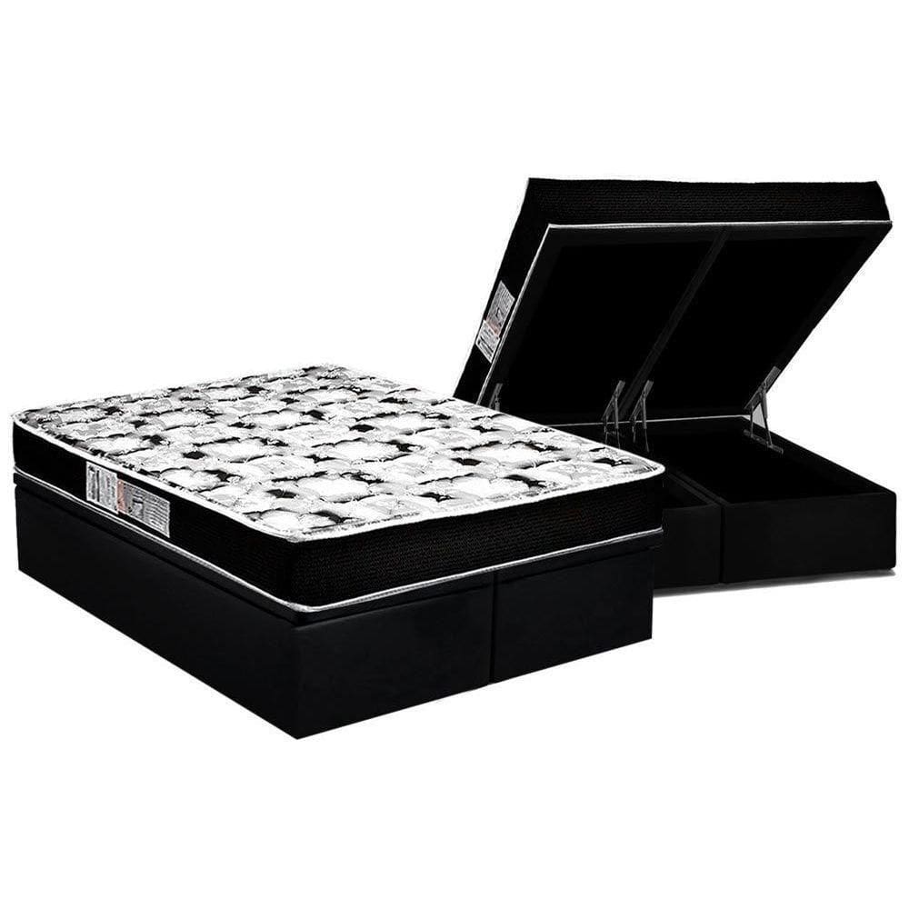 Cama Box Baú King: Colchão Espuma D45 Luckspuma Gran Luck + Base Crc Suede Black(193X203)