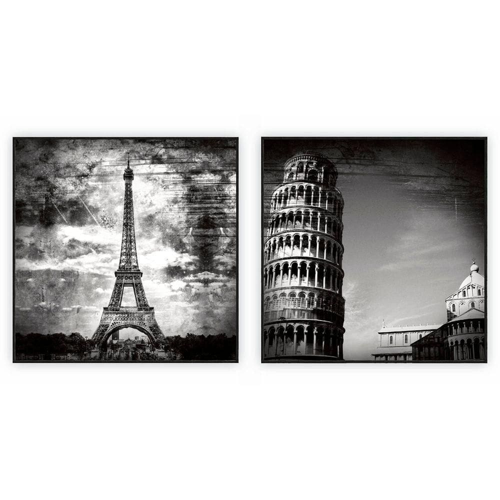 Kit Com 2 Quadros Decorativos Cidades Com Moldura Para Sala Quarto Escritório 92x92 Cidades 005