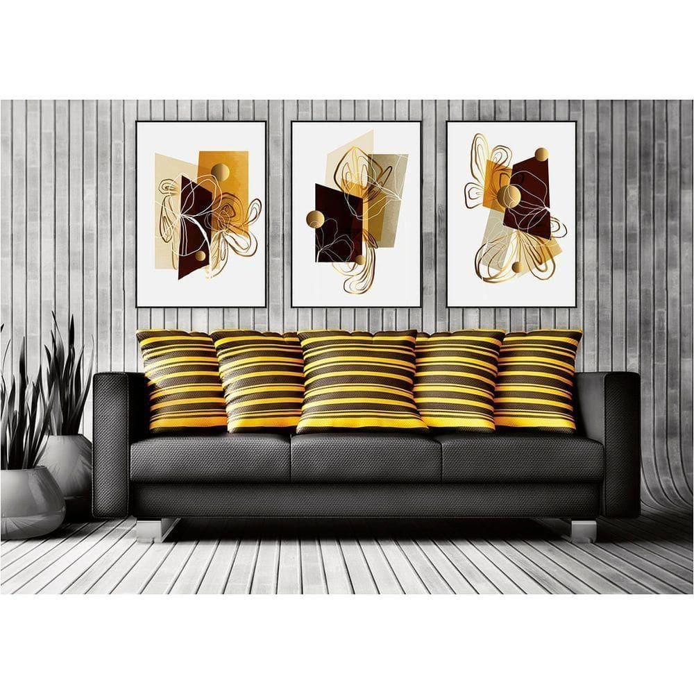 Kit Com 3 Quadros Decorativos Abstratos Com Moldura Para Sala Quarto Escritório 52x72 Abstrato 001