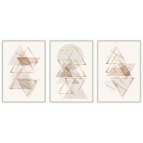 Kit Com 3 Quadros Decorativos Abstratos Com Moldura Para Sala Quarto Escritório 67x922 Abstrato 003